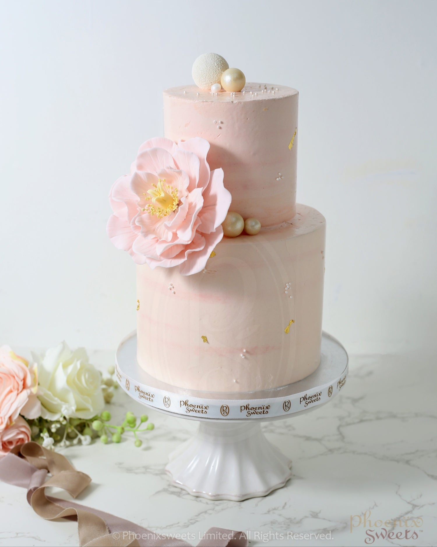 Butter Cream Cake - Peony with Pearl (2 tiers)