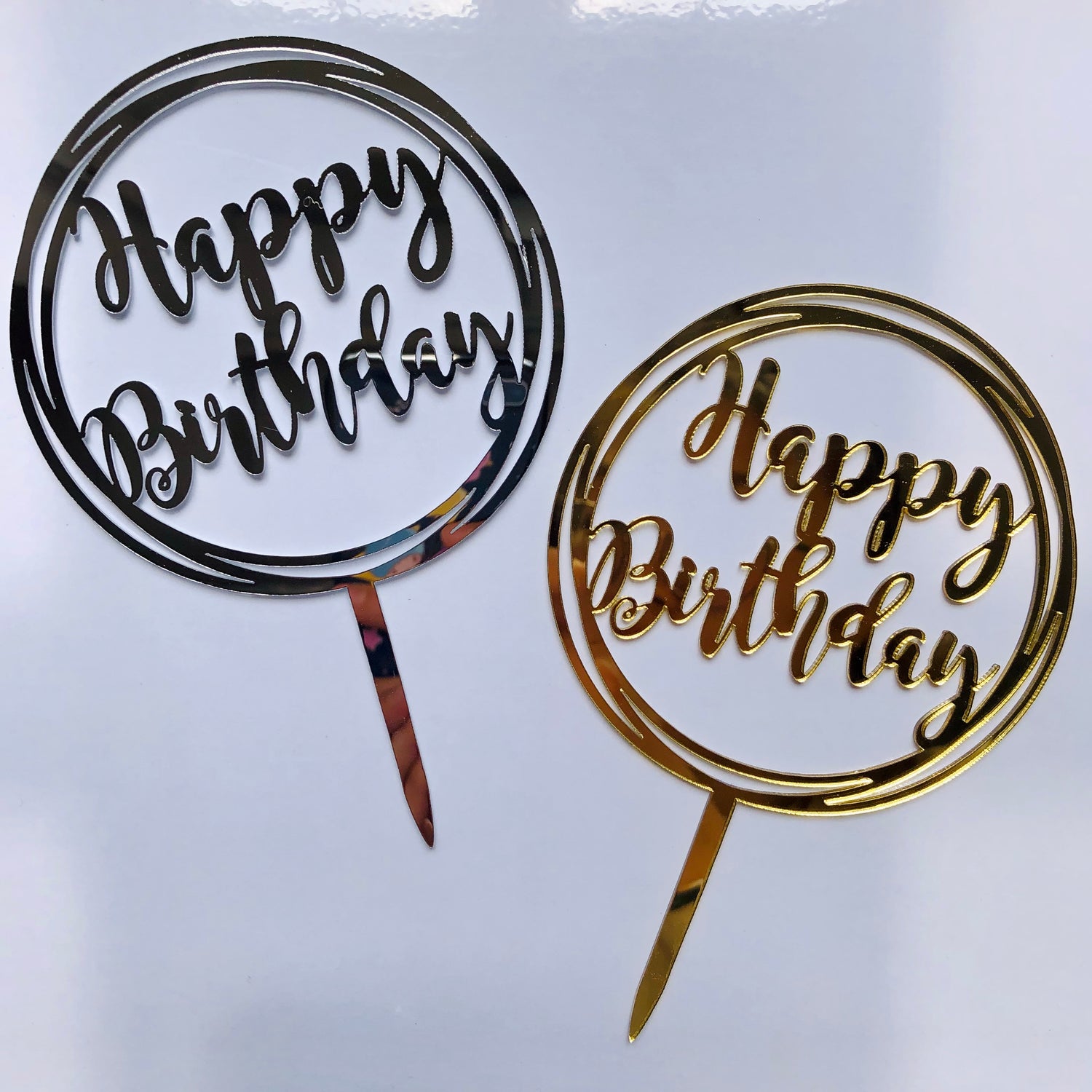 Acrylic Circle "Happy Birthday" Cake Topper