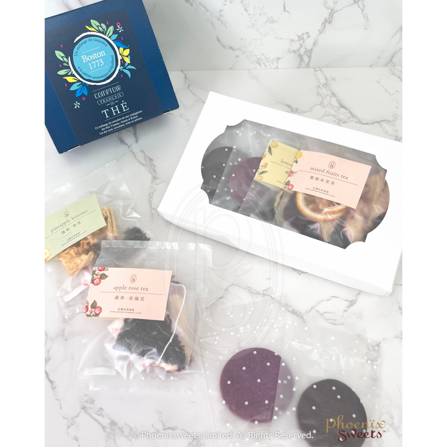 Cookie with Fruit and Floral Tea Gift Box