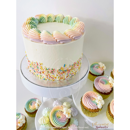 主題派對組合 - Rainbow Ring 蛋糕加杯子蛋糕塔