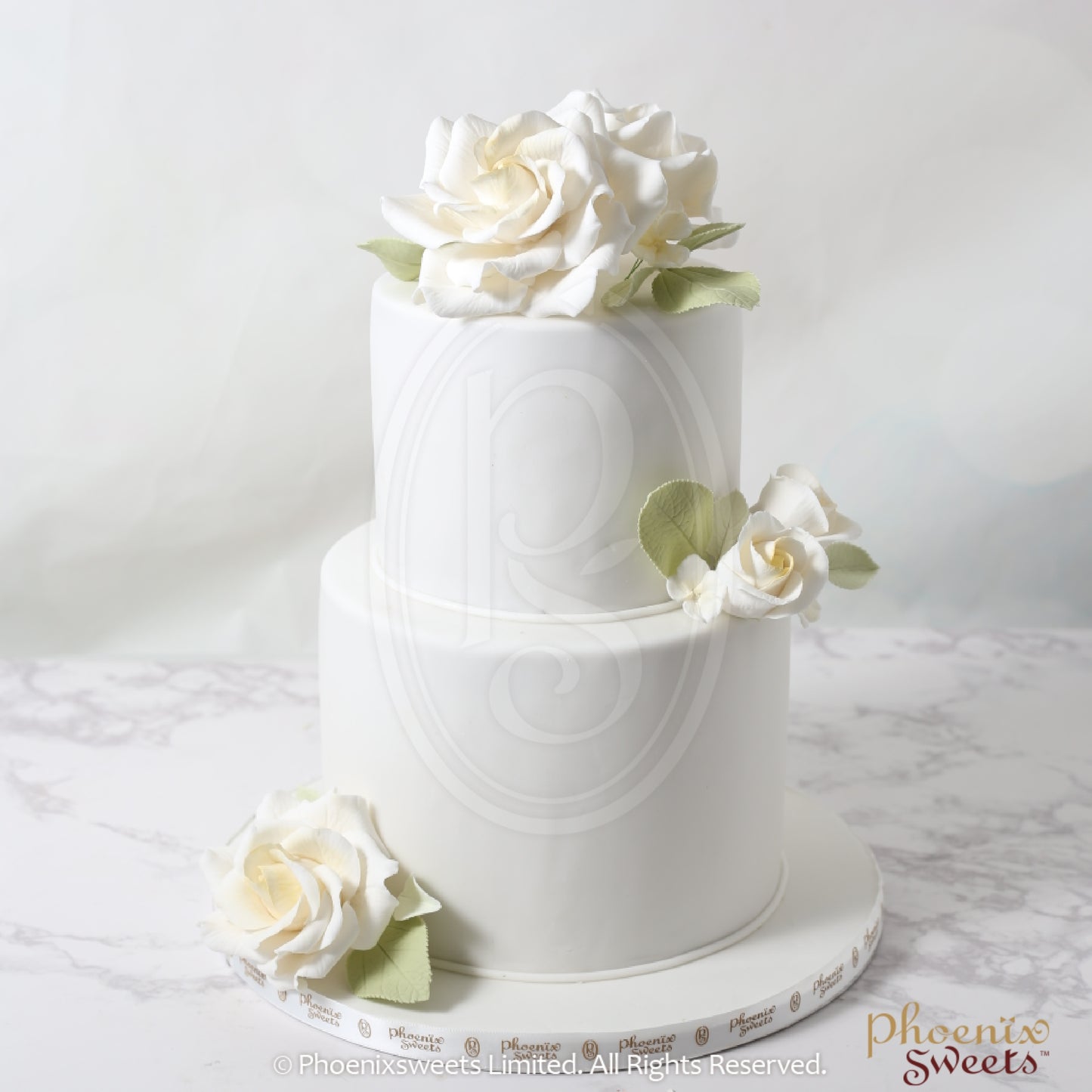 Fondant Cake - White Roses Cake
